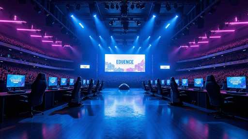 电竞赛事宣传海报，深色背景，霓虹色彩，动感线条，比赛信息清晰